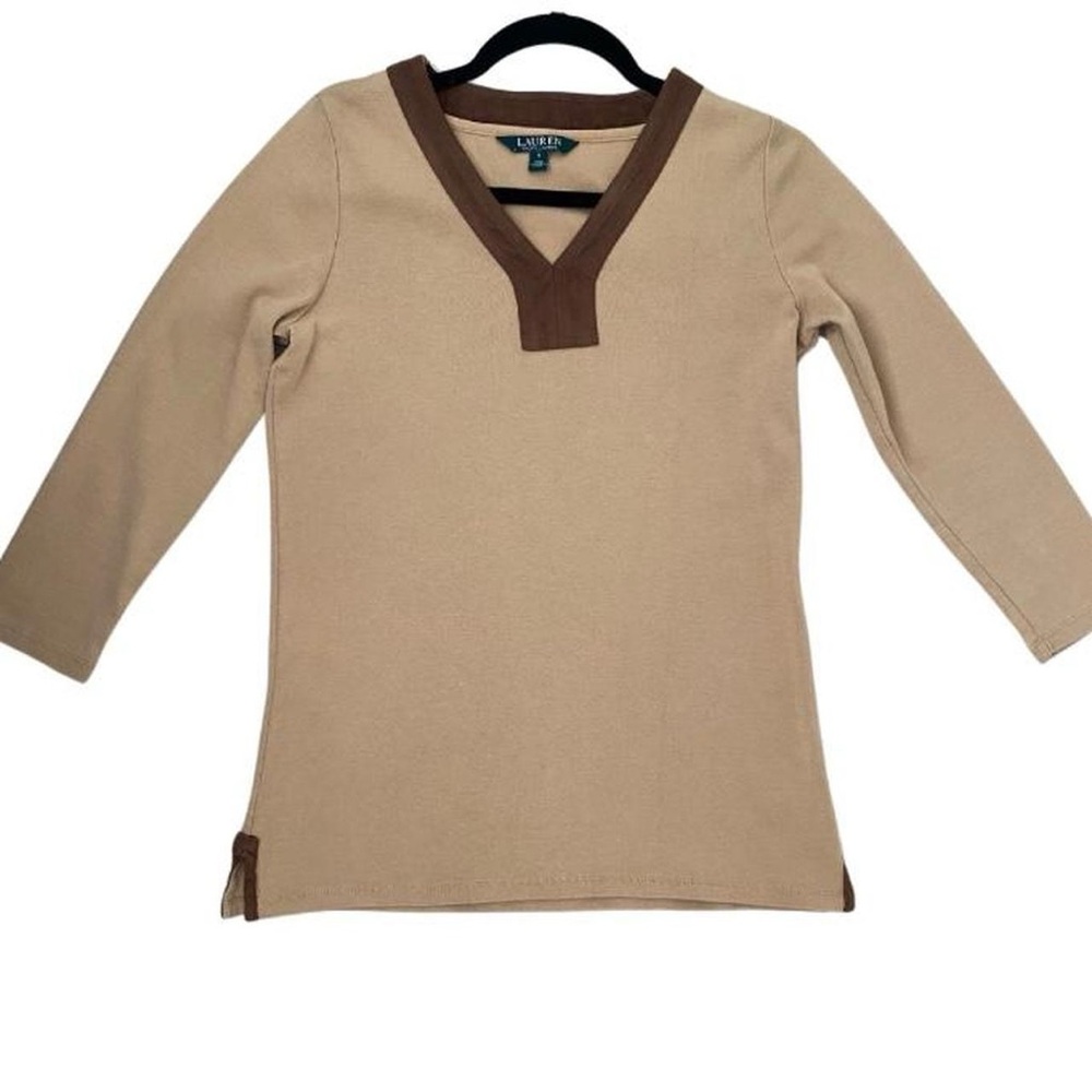Kids Tan & Brown V-Neck Shirt